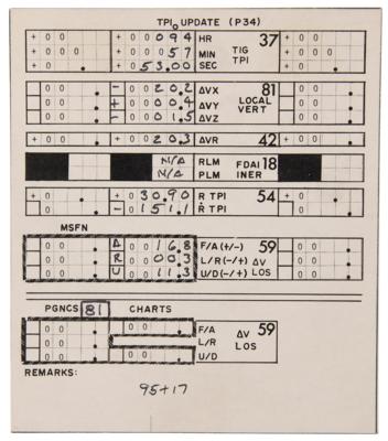 Lot #379 Apollo 9 Flown 'Terminal Phase Initiation' Data Card -From the Collection of Jim McDivitt - Image 2