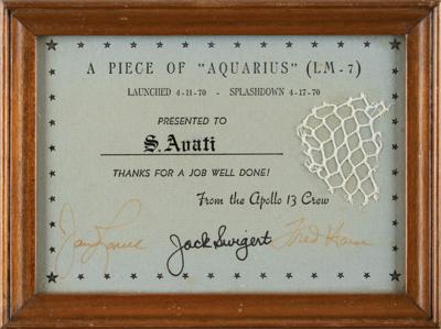 Lot #333 Apollo 13 Flown Lunar Module Netting with Crew-Signed Certificate - Image 2