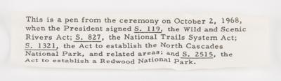 Lot #45 Lyndon B. Johnson 1968 Bill Signing Pen for Four Nature Conservation Acts - Image 3