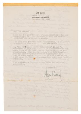 Lot #468 Ayn Rand Typed Letter Signed on The Fountainhead - Image 1