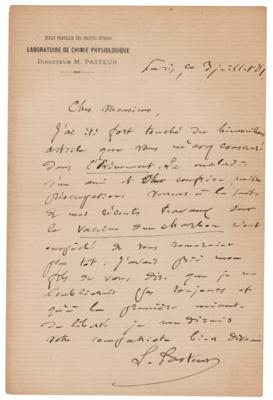 Lot #188 Louis Pasteur Autograph Letter Signed: "My works on anthrax have prevented me from thanking you earlier" - Image 1