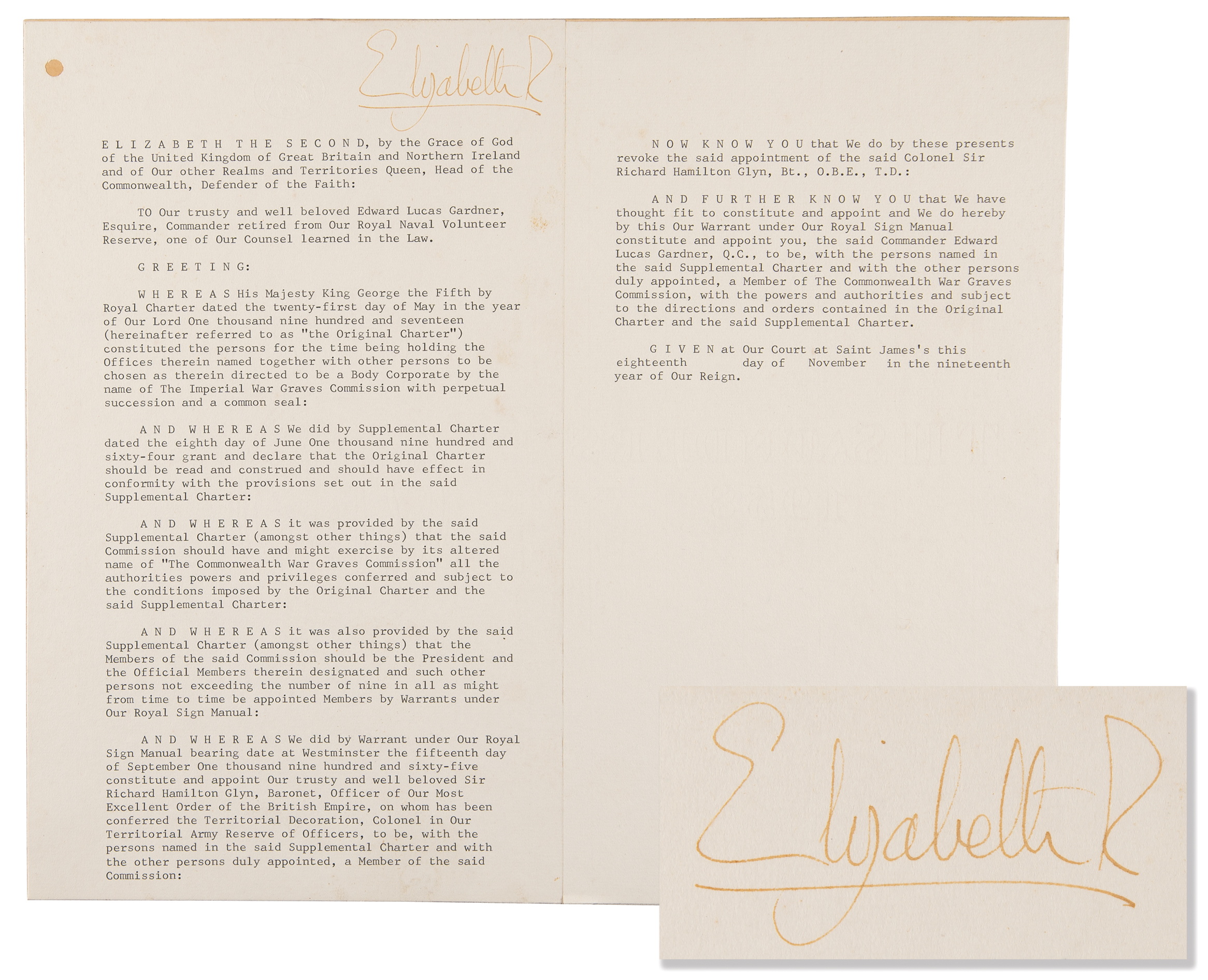 Lot #260 Queen Elizabeth II Document Signed - Image 1