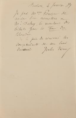 Lot #449 Jules Verne Autograph Letter Signed, Reserving Tickets for "Around the World" - Image 1