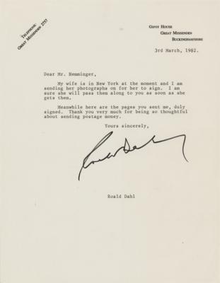 Lot #453 Roald Dahl Typed Letter Signed