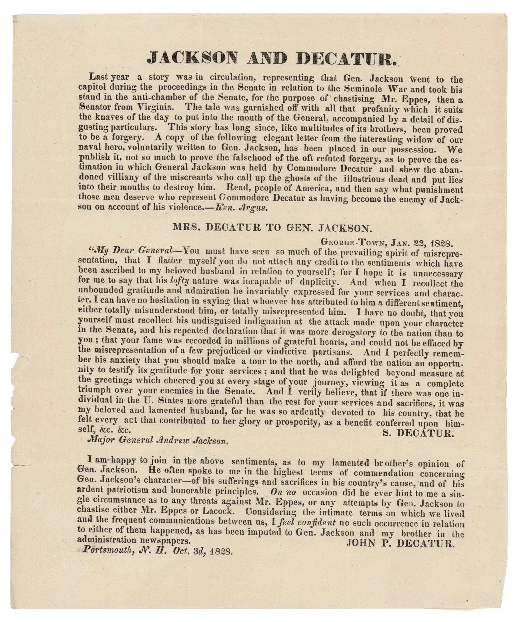 Lot #297 Stephen Decatur Signature with Partial ALS from Stephen Decatur, Sr. and a Rare Broadside - Image 4