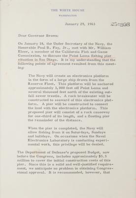 Lot #81 John F. Kennedy Typed Letter Signed as President on the Construction of a Point Loma Fishing Pier - Image 3