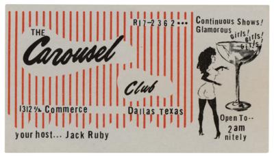 Lot #123 Jack Ruby: Carousel Club Business Card