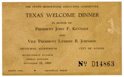 Lot #141 Kennedy Assassination: Dallas Market Center Press Folder with Texas Welcome Dinner Ticket - Image 2