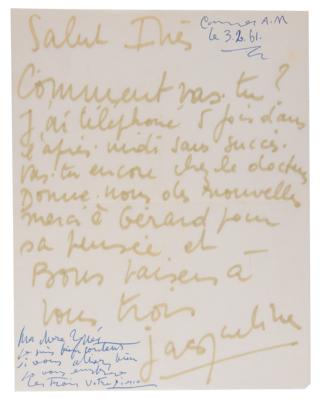 Lot #404 Pablo Picasso Autograph Noted Signed on a
