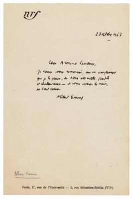 Lot #434 Albert Camus Autograph Letter Signed to Armand Lanoux - Image 1