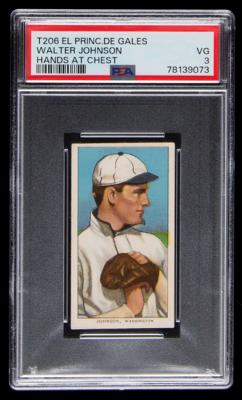 Lot #654 1909-11 T206 Walter Johnson (Hands at Chest) with El Principe de Gales Back - PSA VG 3 - Image 1