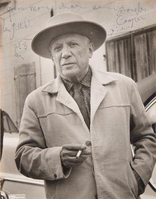 Lot #402 Pablo Picasso Oversized Signed Photograph with Bull Sketch to Art Critic - Image 1