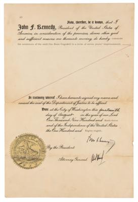 Lot #73 John and Robert Kennedy Signed Commutation as President and Attorney General - Image 1