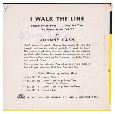 Lot #9128 Johnny Cash Signed 'I Walk the Line' 45 RPM Record (Sun Records)