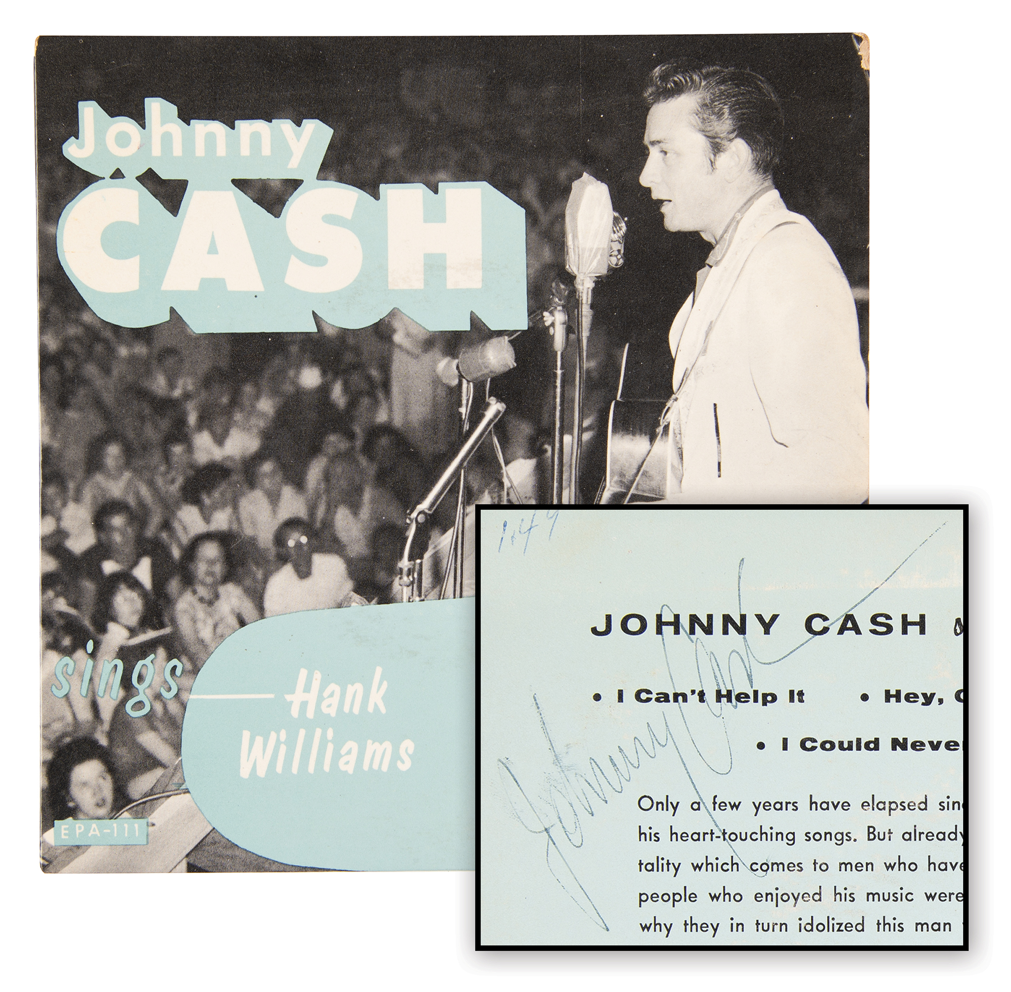 Lot #9129 Johnny Cash Signed 45 RPM Record - 'Johnny Cash Sings Hank Williams' (Sun Records) - Image 1