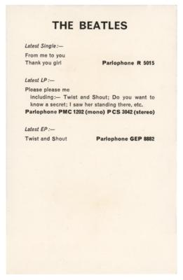 Lot #9034 Beatles 1963 Parlophone Records Promotional Card - Image 2