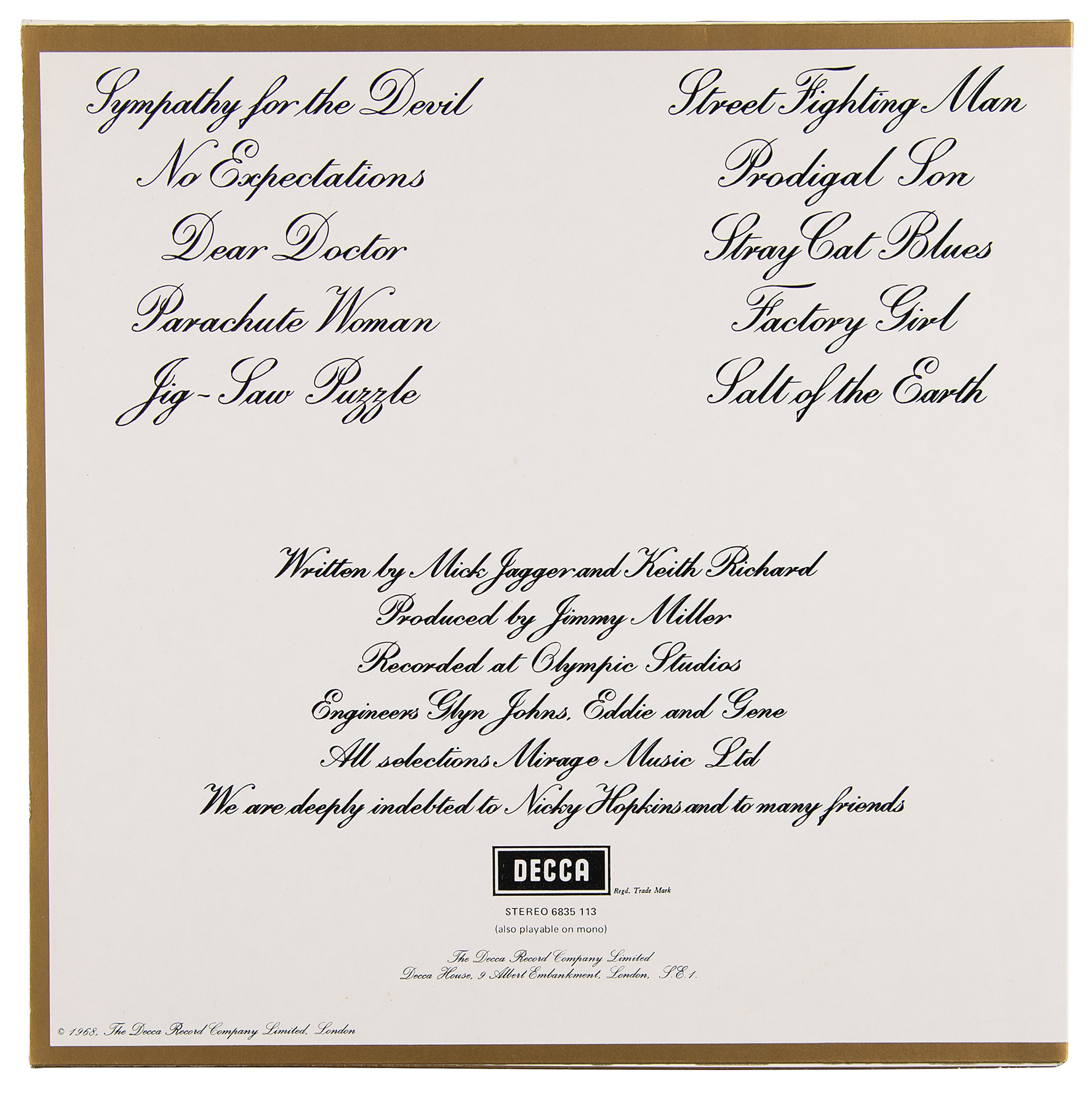 Mick Jagger Signed Rolling Stones Album -Beggars Banquet | RR Auction