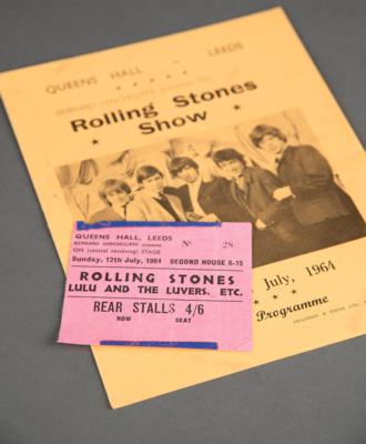 Lot #9075 Rolling Stones Original 1964 Queens Hall (Leeds) Program and Ticket