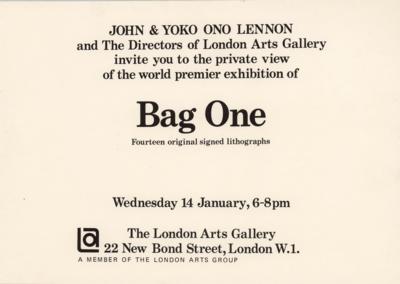 Lot #9011 John Lennon and Yoko Ono Original 'Bag One' World Premiere Invitation - Image 1