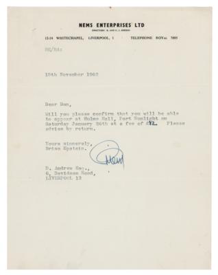 Lot #9028 Brian Epstein 1962 Typed Letter Signed