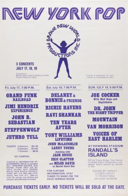 Lot #9063 New York Pop Festival 1970 Poster (Jimi Hendrix Experience, Eric Clapton, Miles Davis, and more)