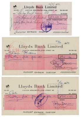 Lot #9106 Queen (3) Business Checks Signed by Each Band Member