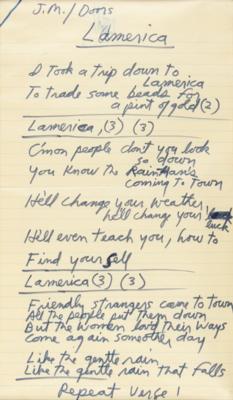 Lot #9085 Jim Morrison Handwritten and Signed Working Lyrics for 'L'America' - Image 2
