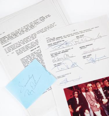 Lot #9204 Traveling Wilburys Copyright Document for Heading for the Light Signed by Dylan, Harrison, Petty, and Lynne