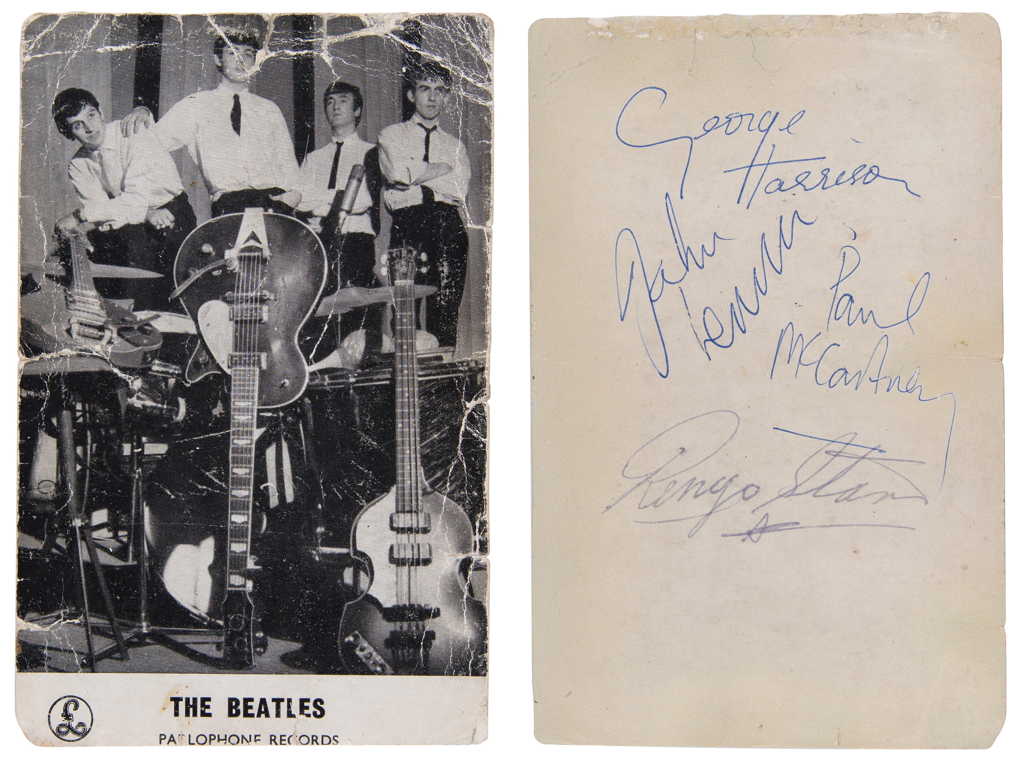 Lot #9004 Beatles Signed 1963 Parlophone Promo Card - Image 1