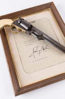 Lot #9127 Johnny Cash Colt Model 1851 Navy Revolver with Ivory Grips Presented to Gene Ferguson of Columbia Records