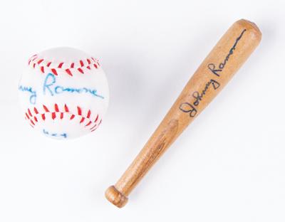 Lot #9172 Johnny Ramone Signed Miniature Baseball and Baseball Bat