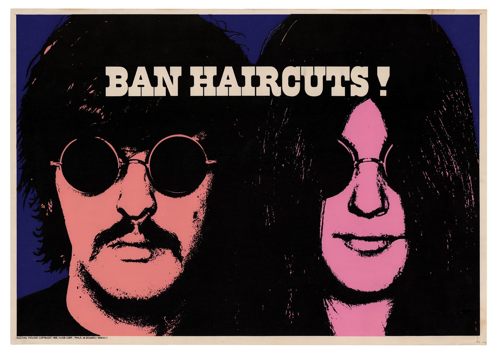 Lot #9291 Fleer 1968 'Ban Haircuts' Electric Blacklight Poster