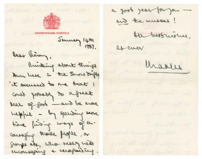 Lot #127 King Charles III Autograph Letter Signed to Jimmy Savile on Charity Work