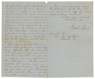 Lot #206 Braxton Bragg Civil War-Dated Autograph Letter Signed on Chickamauga and Confederate Hospital System - Image 2