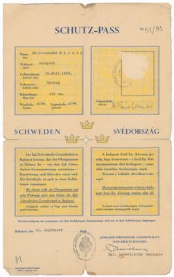 Lot #264 Raoul Wallenberg Signed 1944 Schutz-Pass,