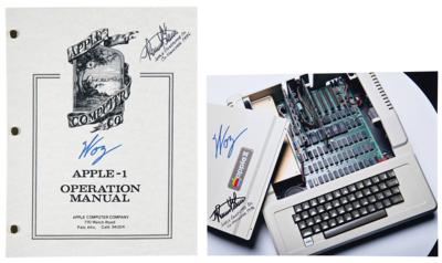 Lot #172 Apple: Steve Wozniak and Ronald Wayne (2) Signed Items: Replica Apple-1 Manual and Apple II Photograph