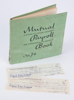 Lot #460 Marilyn Monroe Productions Payroll Book and (2) Checks