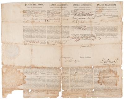 Lot #6 James Madison Ship's Papers Signed as President for a Brig called the Tulip