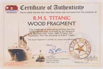 Lot #155 Titanic: Wooden Fragment Recovered from Wreck Site - Image 6