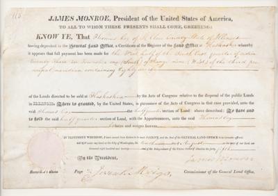Lot #61 James Monroe Document Signed as President - Image 1