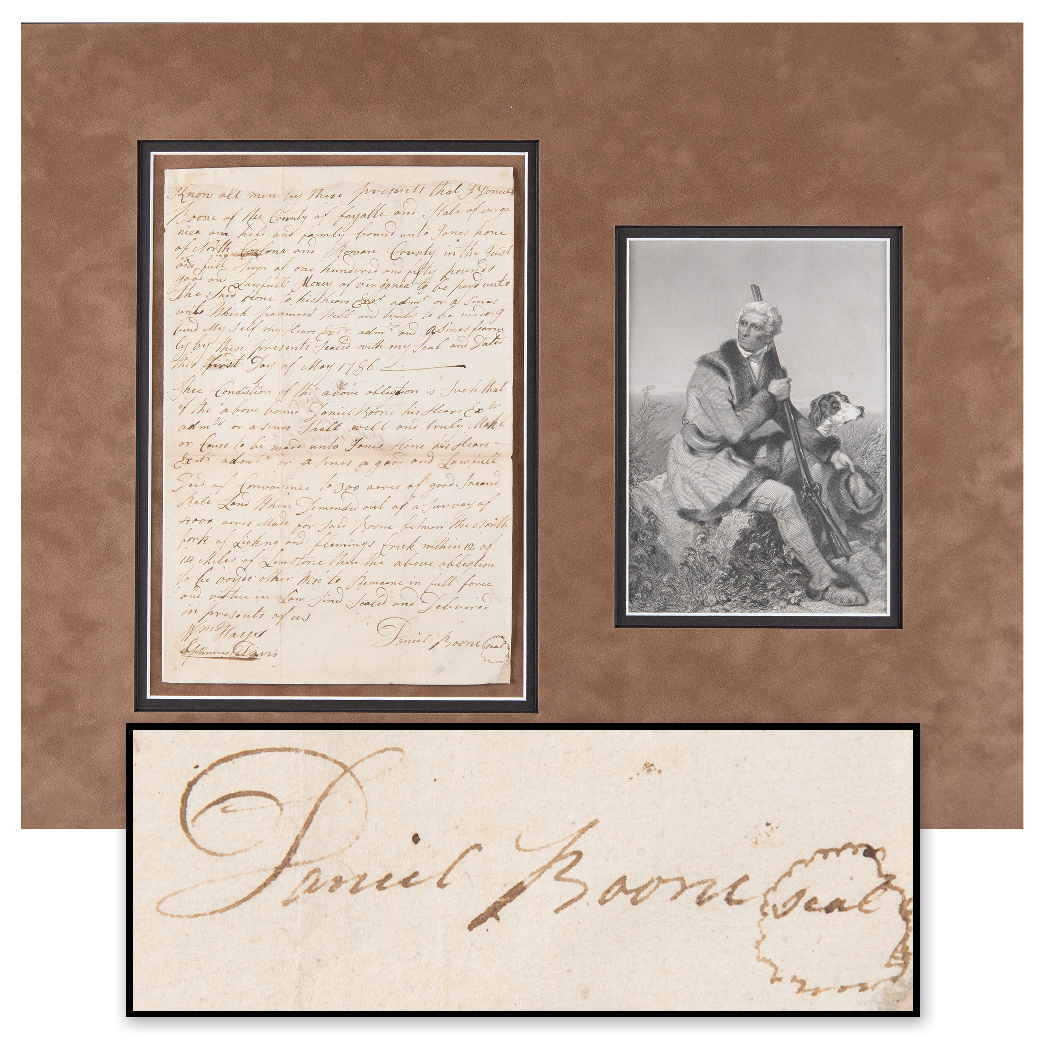 Lot #109 Daniel Boone Autograph Document Signed for Land Bond — Boone Written Four Times!