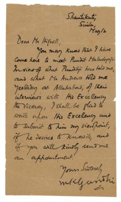 Lot #80 Mohandas Gandhi Letter Signed on His 1921 Meeting with the Viceroy of India - Image 2