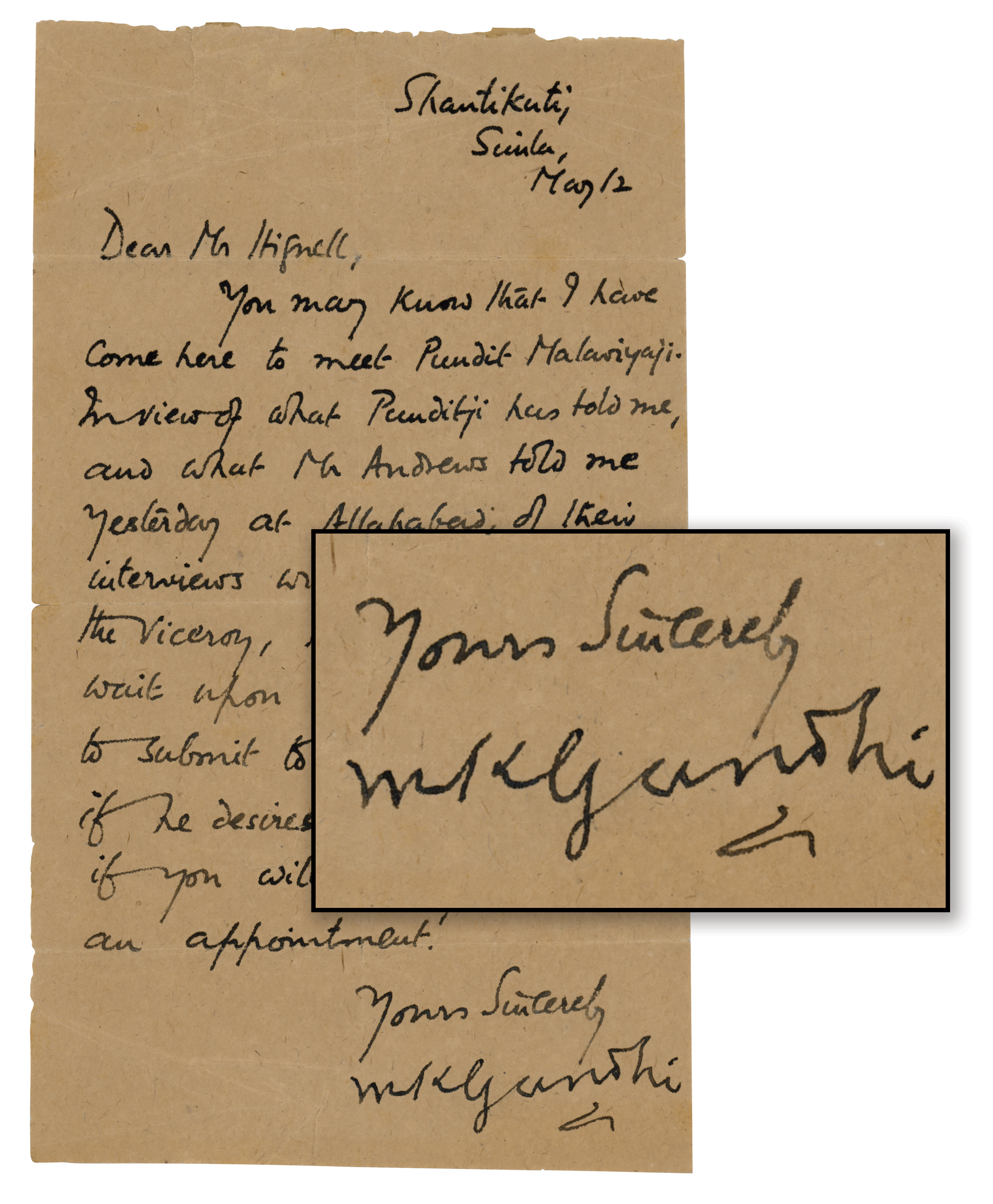 Lot #80 Mohandas Gandhi Letter Signed on His 1921 Meeting with the Viceroy of India