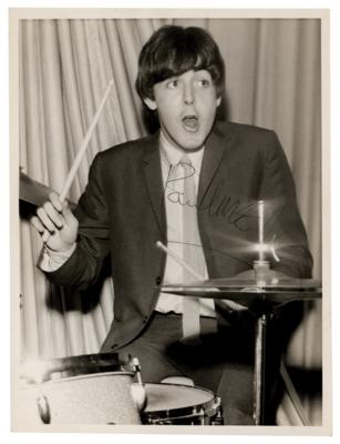 Lot #385 Beatles: Paul McCartney Signed Photograph - pictured as the Beatles drummer during a 1964 show in Scotland