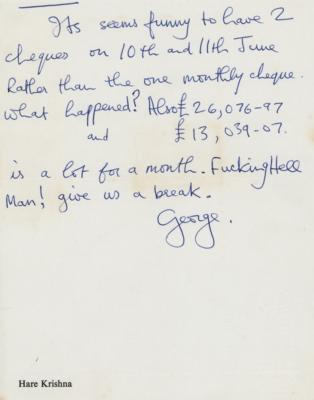 Lot #381 Beatles: George Harrison Autograph Letter
