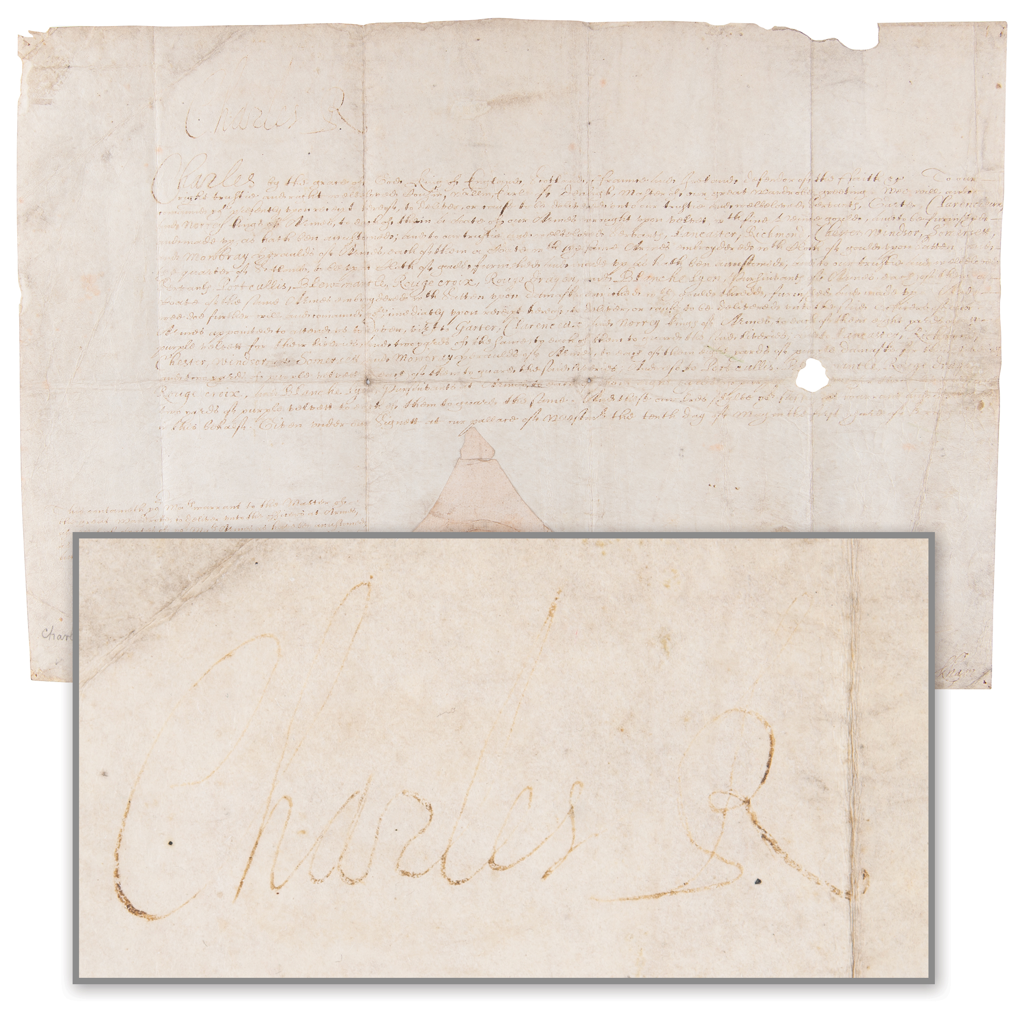 Lot #67 King Charles I Signed 1625 Document - approving officer livery for the arrival of the future queen - Image 1