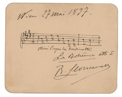 Lot #398 Ruggero Leoncavallo Autograph Musical Quotation Signed for 'La Boheme' -dated 21 days after its 1897 premiere