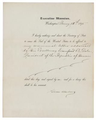 Lot #20 President Grover Cleveland Writes to the President of the Republic of Hawaii - Image 1