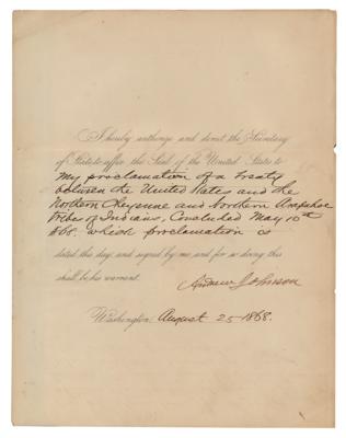 Lot #15 President Andrew Johnson Proclaims a Treaty with the Northern Cheyenne and Northern Arapahoe Tribes - future combatants at the Battle of the Little Bighorn