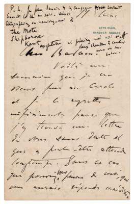 Lot #321 John Singer Sargent Autograph Letter